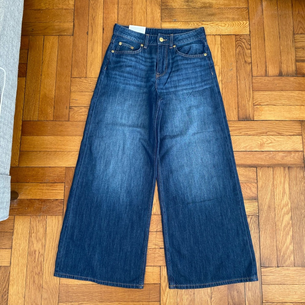 H&M Wide Leg Low Waist Jeans Dark Wash Denim US 0 NWT